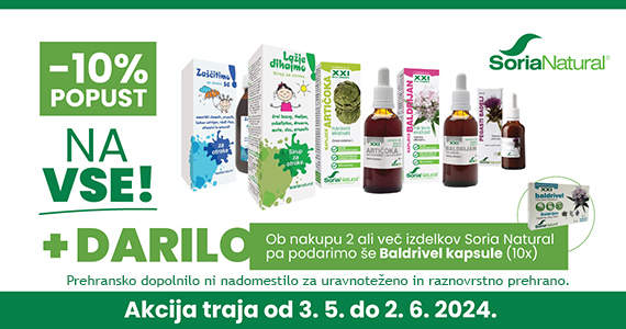 Vsi izdelki Soria Natural so vam na voljo 10% ugodneje.