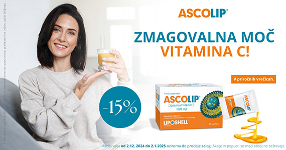 Ascolip - liposomski vitamin C 1000 mg vam je na voljo 15% ugodneje.