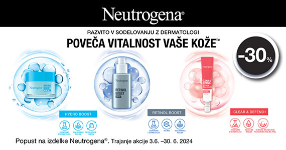 Vsi izdelki Neutrogena so vam na voljo 30% ugodneje.