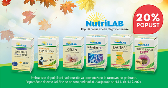 Prehranska dopolnila NutriLab so vam na voljo 20% ugodneje.