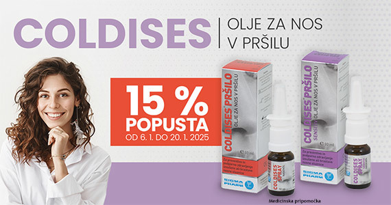 Nega za suho nosno sluznico - Izdelka Coldises in Coldises Sensitiv sta vam na voljo 15% ugodneje.