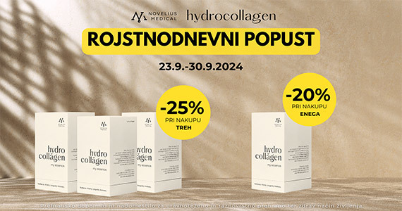 Ob nakupu 1 izdelka Novelius Medical Hydrocollagen prejmete 20% popust, ob nakupu 3 ali več izdelkov pa kar 25% popust.