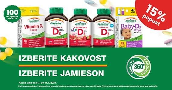 Izbrani izdelki Jamieson z vitaminom D so vam na voljo 15% ugodneje.