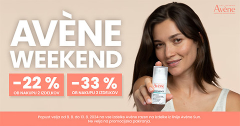 Avene vikend na Lekarnar.com: Ob nakupu 2 izdelkov Avene prejmete 22% popust, ob nakupu 3 ali več izdelkov pa kar 33% popust.