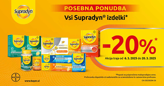 Vsi izdelki Supradyn so vam na voljo 20% ugodneje.