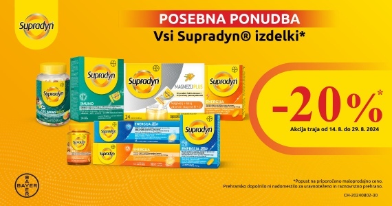 Vsi izdelki Supradyn so vam na voljo 20% ugodneje.