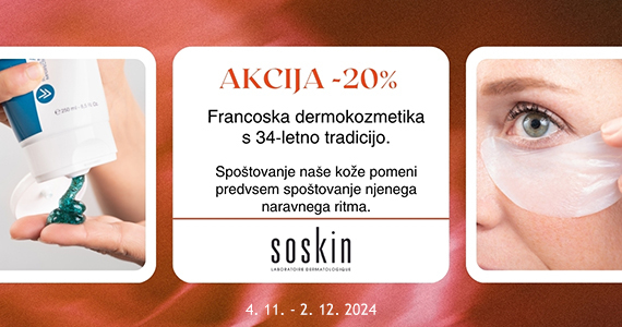 Vsi izdelki SOSkin kozmetike so vam na voljo 20% ugodneje.