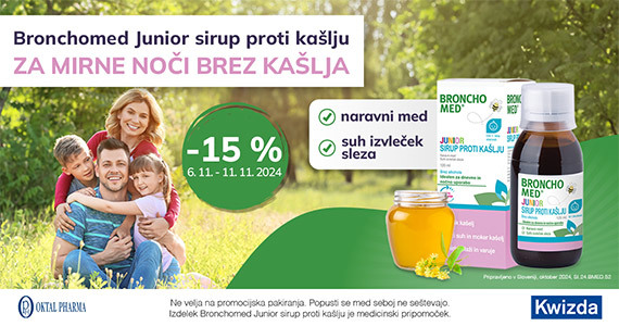 Bronchomed Junior sirup proti kašlju vam je na voljo 15% ugodneje.