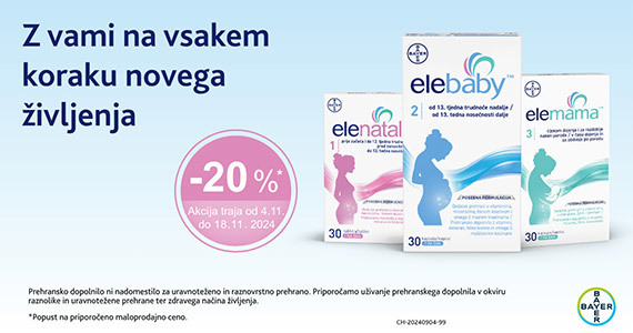 Prehranska dopolnila Elenatal, Elebaby in Elemama so vam na voljo 20% ugodneje.