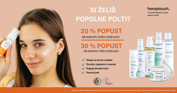 zkoristite izjemen popust na kozmetiko Hemptouch - ob nakupu 2 izdelkov Hemptouch prejmete 20% popust, ob nakupu 3 ali več izdelkov Hemptouch pa kar 30% popust.