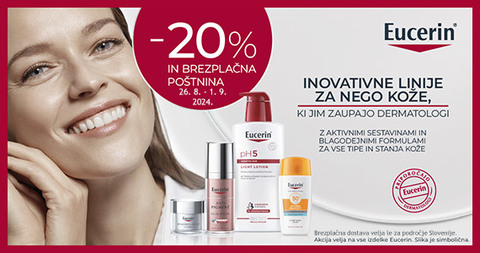 Vsi izdelki Eucerin so vam na voljo 20% ugodneje + Brezplačna dostava.