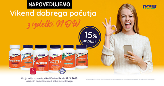 NOW vikend - vsi izdelki NOW so vam ta vikend na voljo 15% ugodneje.