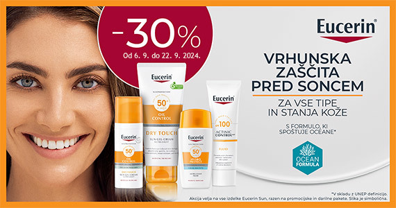 Eucerin Sun izdelki so vam na voljo 30% ugodneje.