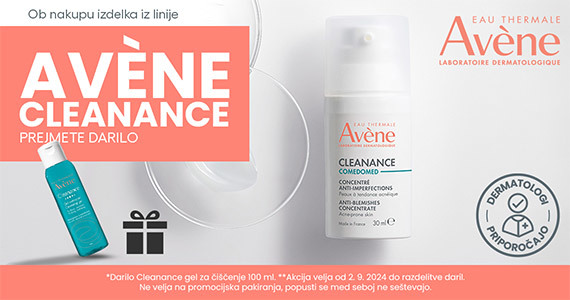 Ob nakupu vsakega izdelka Avene Cleanance prejmete darilo: Avene Cleanance gel za čiščenje (100 ml).