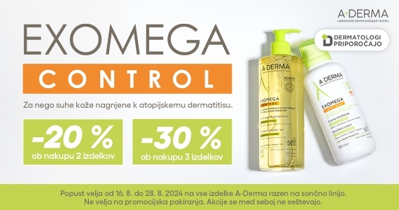 A-Derma teden: Ob nakupu 2 izdelkov A-Derma prejmete 20% popust, ob nakupu 3 ali več izdelkov pa kar 30% popust.