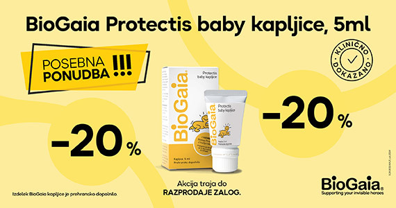BioGaia Protectis Baby kapljice so vam na voljo 20% ugodneje.
