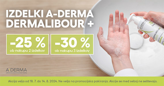Ob nakupu 2 izdelkov A-Derma Dermalibour prejmete 25% popust, ob nakupu 3 ali več izdelkov pa kar 30% popust.
