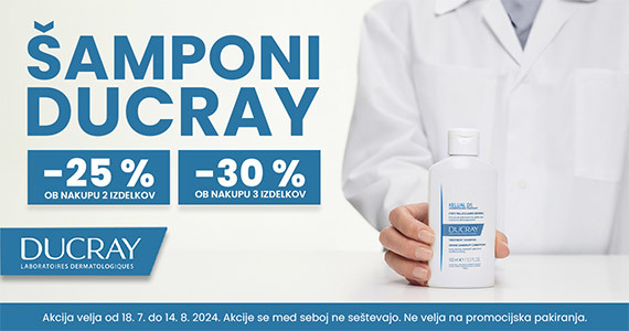 Ob nakupu 2 šamponov Ducray prejmete 25% popust, ob nakupu 3 izdelkov pa kar 30% popust.