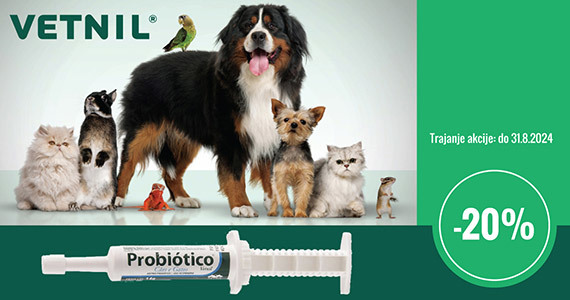 Vetnil Probiotico pasta za prebavila za živali vam je na voljo 20% ugodneje.