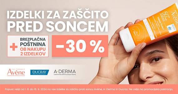 Izdelki A-Derma Protect, Avene Sun in Ducray Melascreen so vam na voljo 30% ugodneje + brezplačna dostava ob nakupu 2 izdelkov.