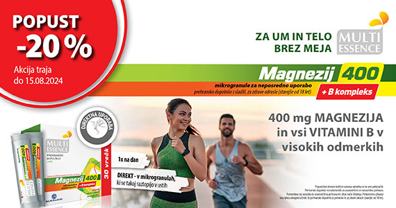 Multi Essence Magnezij 400 + B kompleks (30 vrečk) vam je na voljo 20% ugodneje.