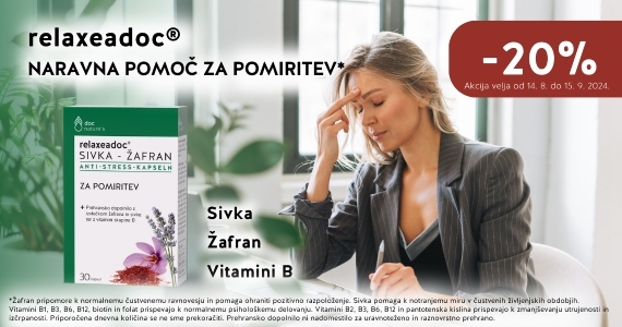 Prehransko dopolnilo Relaxeadoc Žafran Plus vam je na voljo 20% ugodneje.