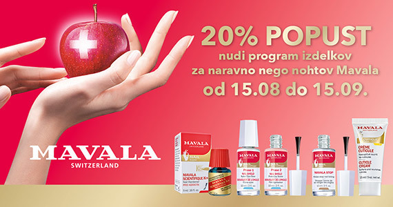 Vsi izdelki za nego nohtov Mavala so vam na voljo 20% ugodneje.