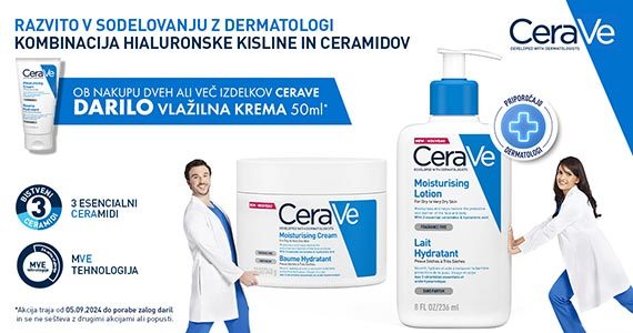 Ob nakupu 2 ali več izdelkov CeraVe prejmete darilo: CeraVe vlažilno kremo (50 ml)