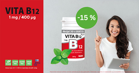 Posebna ponudba: Vitamin B12 1000 μg Vitabalans (100 tablet ) + Darilo: 30 tablet (-15%).