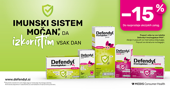 Vsi izdelki Defendyl-Imunoglukan so vam na voljo 15% ugodneje.