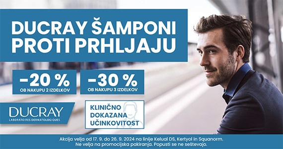 Ob nakupu 2 Ducray šamponov proti prhljaju prejmete 20% popust, ob nakupu 3 ali več izdelkov pa kar 30% popust.