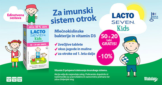 Posebna ponudba: Lactoseven Kids (50 tablet ) + Darilo: 20 tablet (-10%).