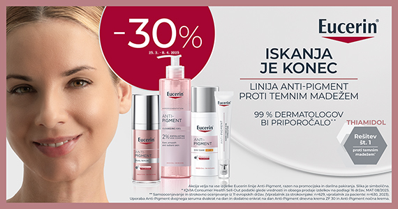 Vsi izdelki Eucerin Anti-Pigment so vam na voljo 30% ugodneje.