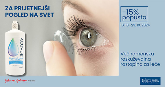 Veliko pakiranje Acuvue RevitaLens raztopine za leče vam je na voljo 15% ugodneje.