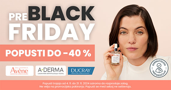 Pre-Black Friday na Lekarnar.com: Izbrani izdelki Avene, A-Derma in Ducray so vam na voljo do 40% ugodneje.