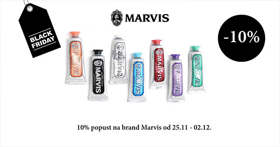 Marvis Black Friday na Lekarnar.com - Vsi izdelki Marvis so vam na voljo 10% ugodneje.