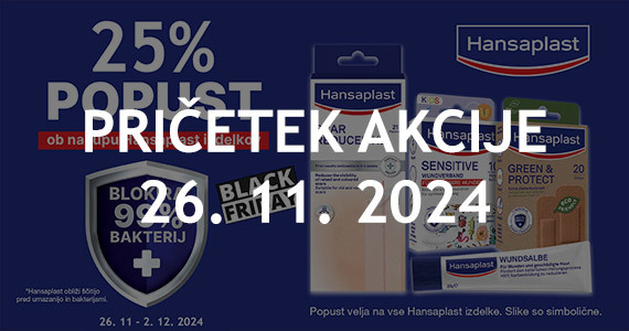 Hansaplast Black Friday na Lekarnar.com - Vsi izdelki Hansaplast so vam na voljo 25% ugodneje.