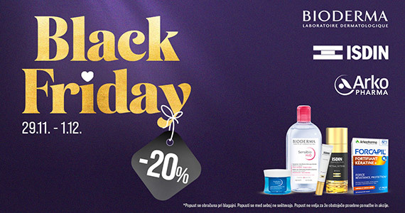 Bioderma Black Friday na Lekarnar.com - Vsi izdelki Bioderma so vam na voljo 20% ugodneje.