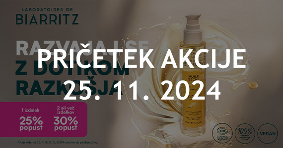 Biarritz Black Friday na Lekarnar.com: Ob nakupu 1 izdelka Biarritz Ocean BIO suho olje prejmete 25% popust, ob nakupu 2 ali več pa kar 30% popust.