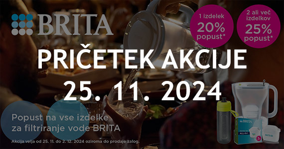 Brita Black Friday na Lekarnar.com - Ob nakupu 1 izdelka Brita prejmete 20% popust, ob nakupu 2 ali več pa kar 25% popust.