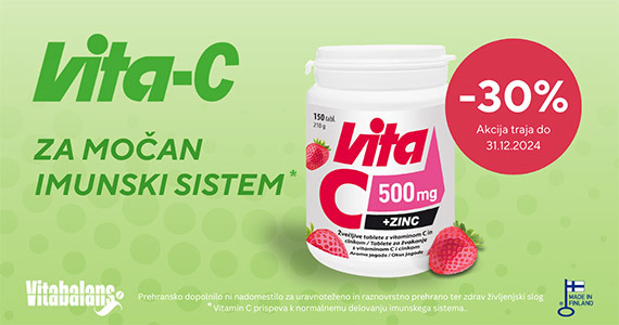 Vitabalans Vita-C 500 mg + Zinc tablete so vam na voljo 30% ugodneje.