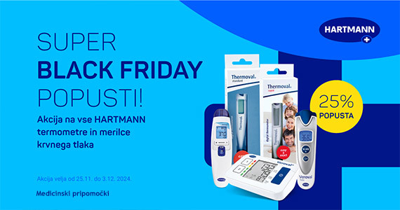 Hartmann Black Friday na Lekarnar.com - Termometri in merilci krvnega tlaka so vam na voljo 25% ugodneje.