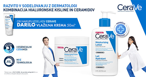 Ob nakupu enega ali več izdelkov CeraVe prejmete darilo: CeraVe vlažilno kremo (50 ml).