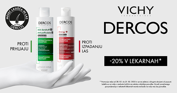 Vsi izdelki Vichy Dercos so vam na voljo 20% ugodneje.