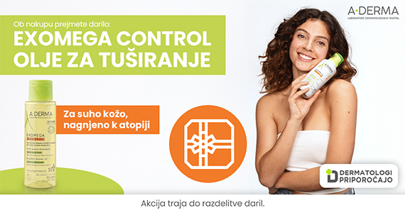 Ob nakupu enega ali več izdelkov A-Derma prejmete darilo: A-Derma Exomega Control olje za tuširanje (100 ml).