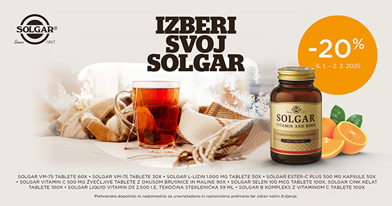 Izbrani izdelki Solgar so vam na voljo 20% ugodneje