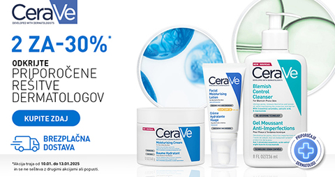 CeraVe vikend na Lekarnar.com: Ob nakupu 2 ali več izdelkov CeraVe prejmete kar 30% popust + Brezplačno dostavo.