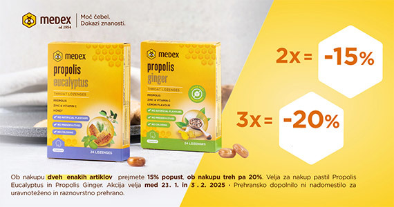 Ob nakupu 2 izbranih Medex Propolis pastil prejmete 15% popust, ob nakupu 3 ali več pastil pa 20% popust. - Slika 1