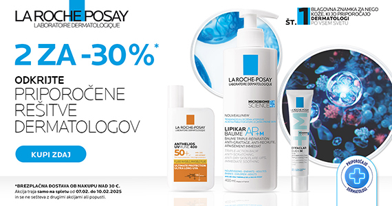 La Roche-Posay vikend - ob nakupu 2 ali več izdelkov LRP prejmete 30% popust + Brezplačno dostavo ob nakupu nad 30€.