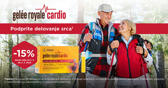 Prehransko dopolnilo Medex Gelee Royale Cardio vam je na voljo 15% ugodneje.